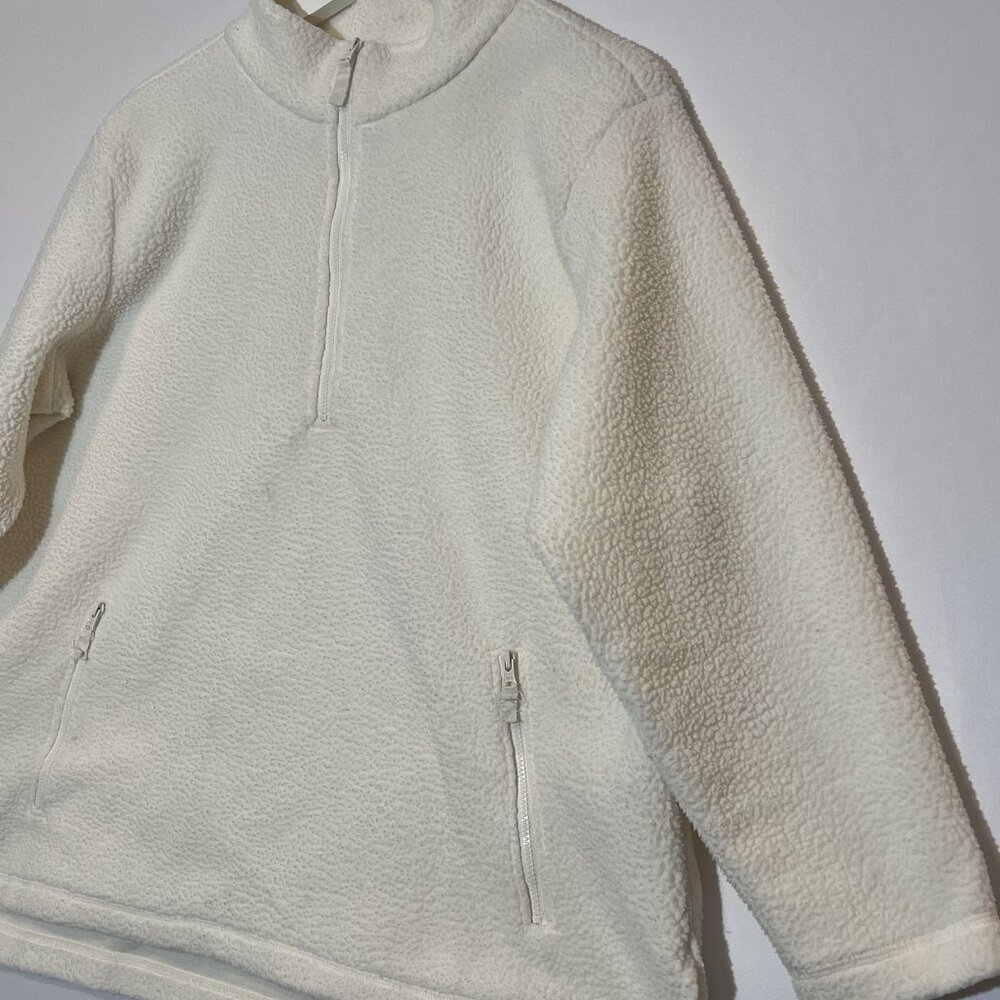 T by Talbots Women’s Fleece Pullover Size 1X Petite Ivory Half Zip Sherpa Jacket - Picture 8 of 10